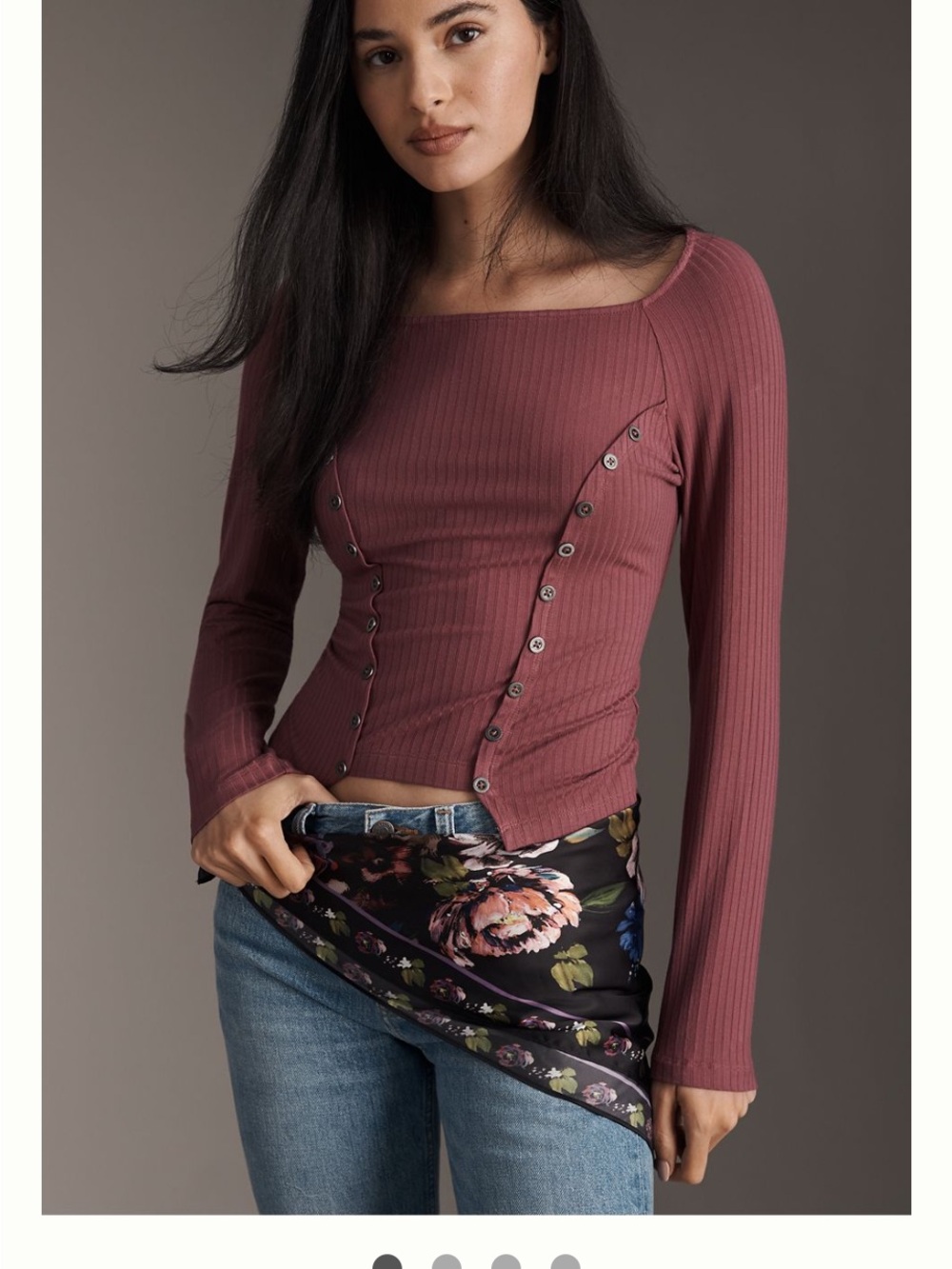 Anthropologie Button Boatneck Thermal Top Size XL Pomegranate NWT